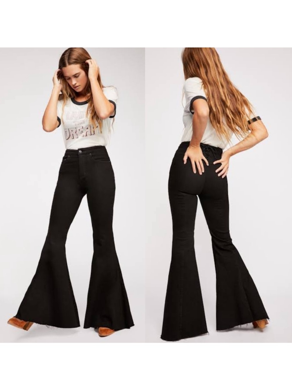 Free People We The Free CRVY Just Float On flare jeans Black